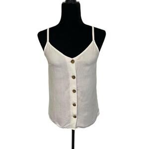 Dex White Linen Blend Button Up Tank Top Size S